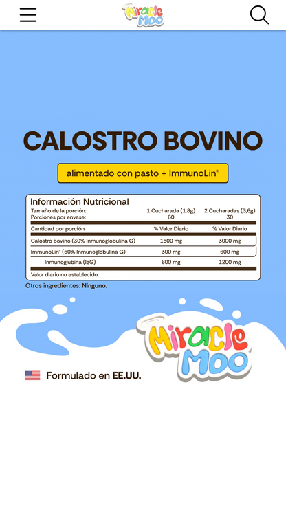 Calostro Bovino Miracle Moo - Desinflama tu abdomen rápido y seguro
